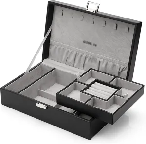 Storage Box Jewelry Organizer PU Leather Jewelry Box Organizer with 2 Watch Case Removable Tray Jewelry Display Storage Case - Velvet Lining Earring Ring Bracelet Case Jewelry Box