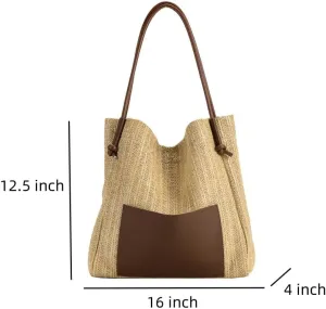 Straw Bag for Women Summer Shoulder Bag Beach Tote Straw Purse Vacation Purse for Travel Swim Shopping (White-2)