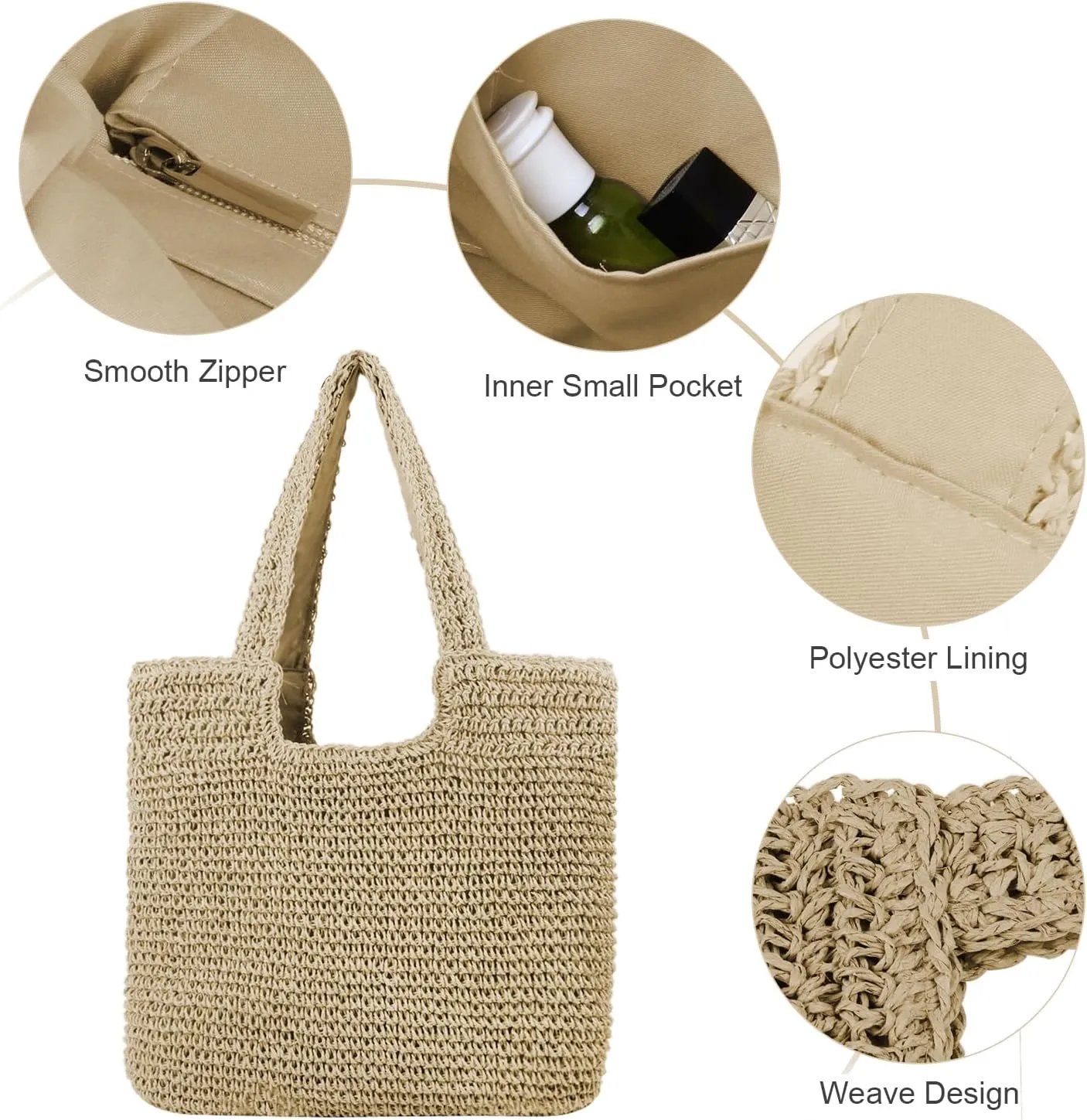 Straw Beach Bag for Women Summer Woven Tote Bag Shoulder Handbags