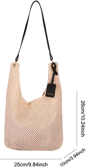 Straw Beach Bag Large Shoulder Bag Casual Hobo Bag Summer Shoulder Purse for Women Travel Vacation