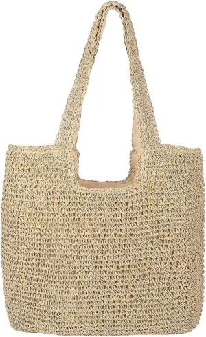 Straw Beach Bag Women Shoulder Bag Handmade Straw Bag Ladies Woven Bag Foldable