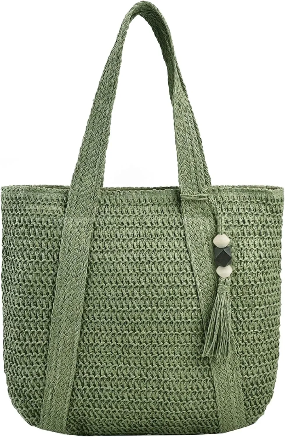 Straw Beach Bags for Women Summer Woven Tote Bag with Zipper Shoulder Handbag Boho Straw Purse Large Beach Bag