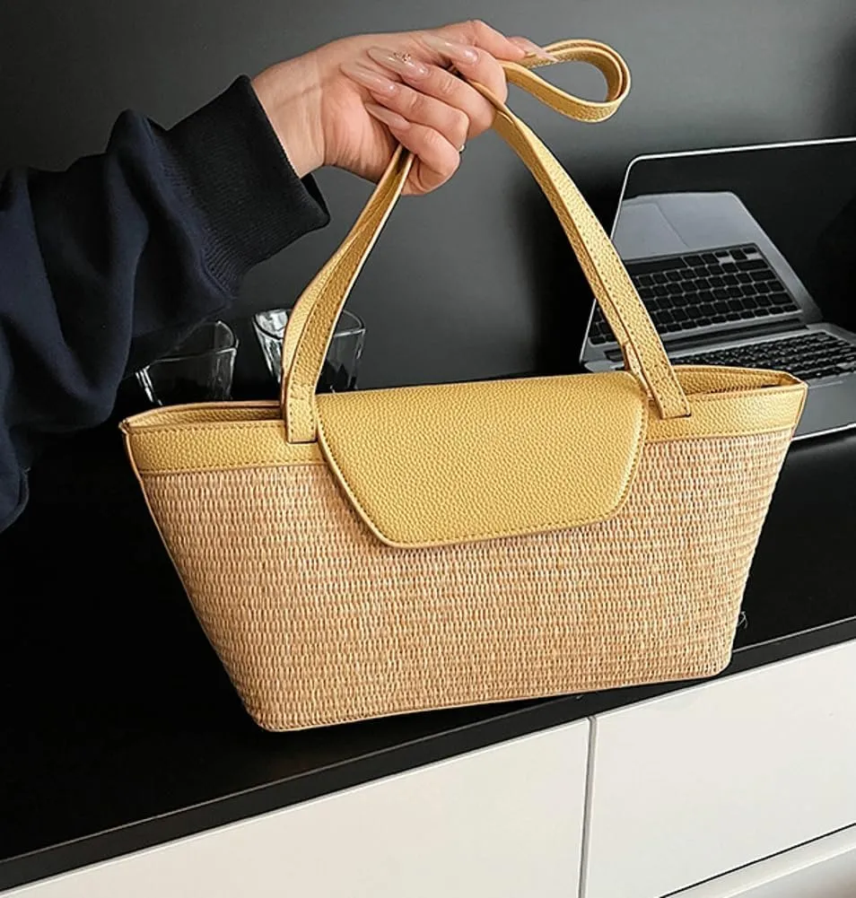 Straw Beach Tote Bag Large Summer Boho Woven Bags Rattan Handmade Shoulder Handbags for Women