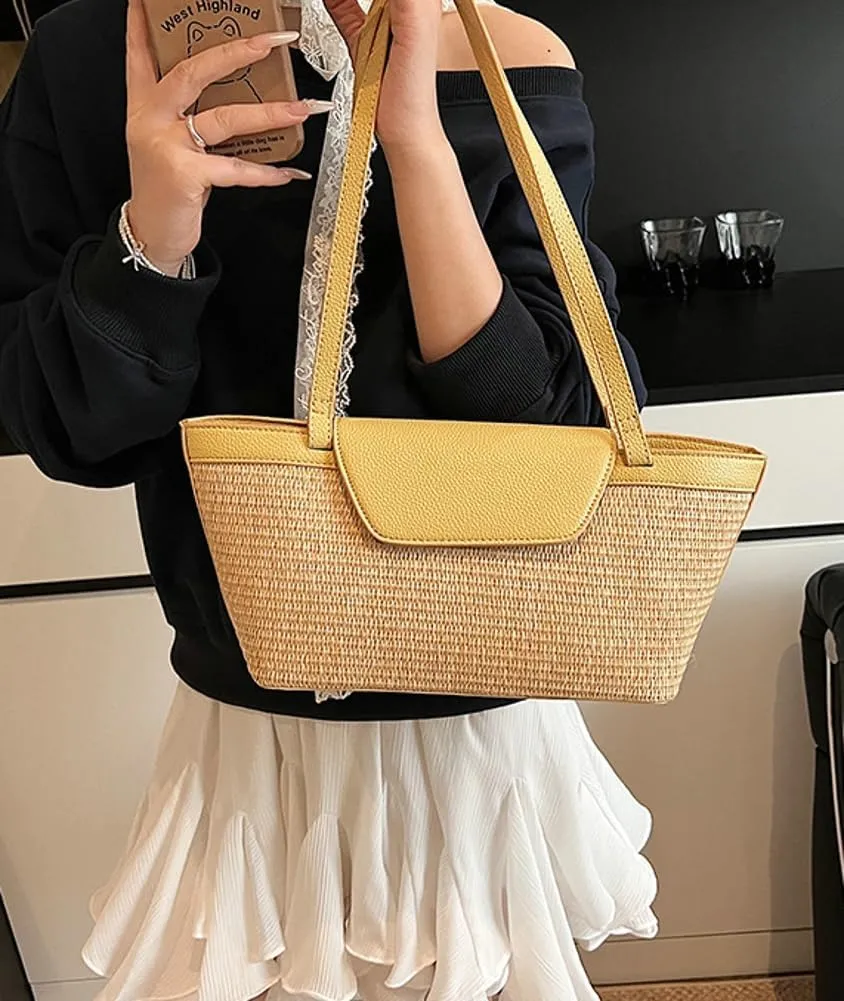 Straw Beach Tote Bag Large Summer Boho Woven Bags Rattan Handmade Shoulder Handbags for Women