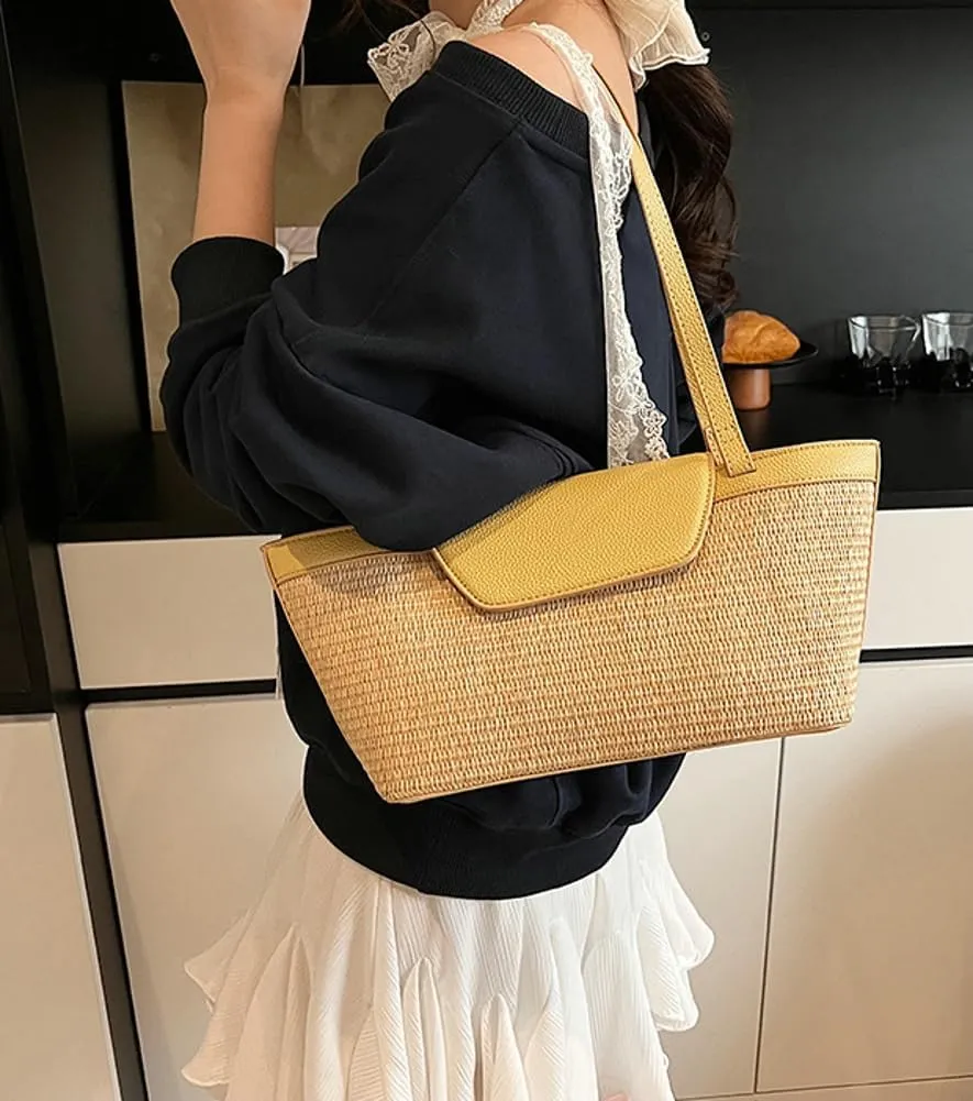 Straw Beach Tote Bag Large Summer Boho Woven Bags Rattan Handmade Shoulder Handbags for Women