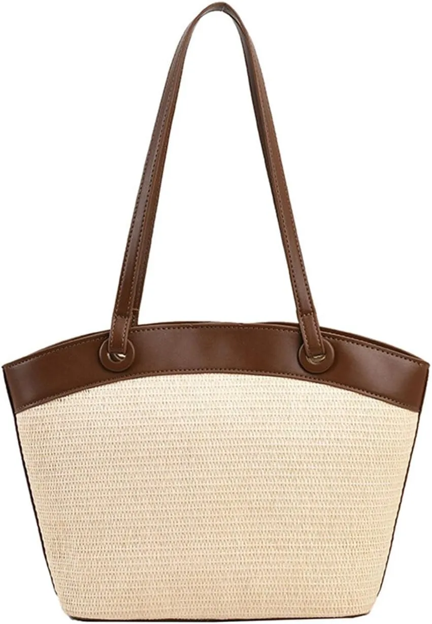 Straw Beach Tote for Women - French Retro Shoulder Bag, Summer Woven Tote, Travel Bag