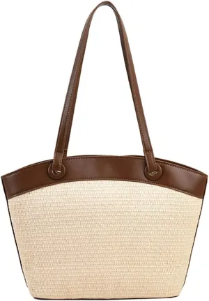 Straw Beach Tote for Women - French Retro Shoulder Bag, Summer Woven Tote, Travel Bag