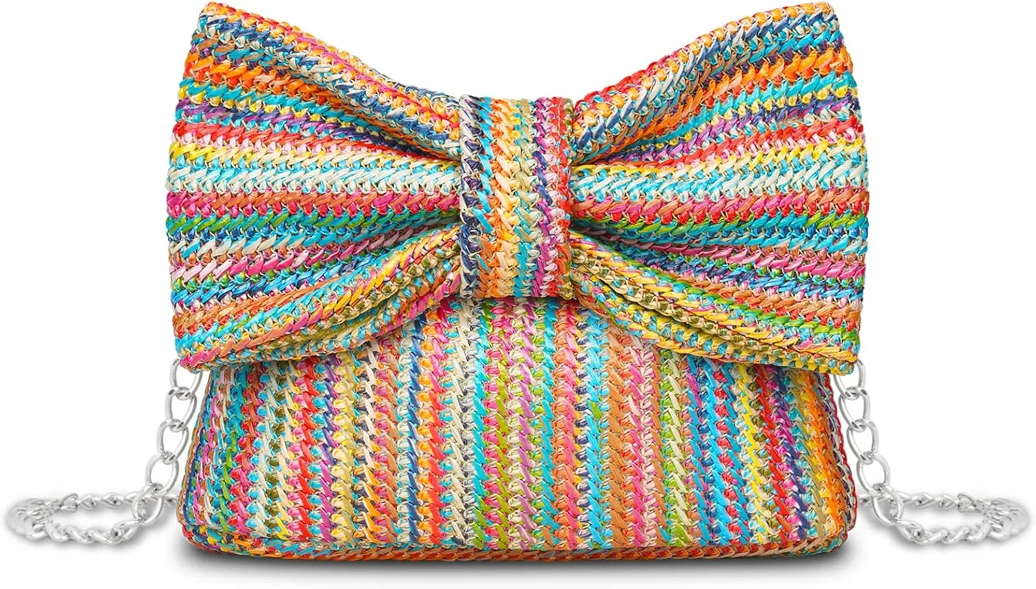 Straw Clutch Purse with Big Bow Handle Bag Summer Straw Handbag Beach Tote Woven Evening Bag for Parties, Wedding,Travel