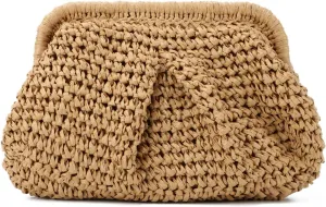 Straw Clutch Purses for Women Small Woven Dumpling Bag Summer Beach Clutch Wicker Crossbody Purses