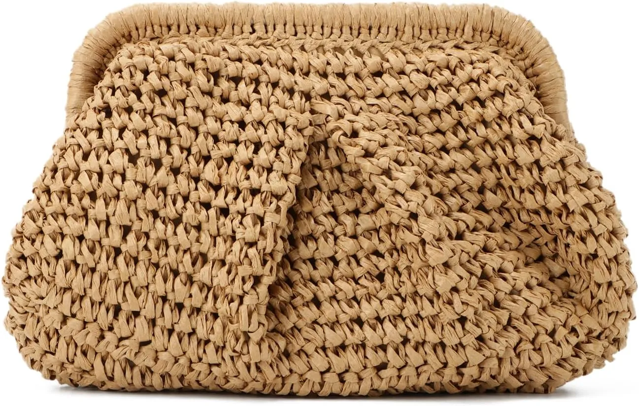 Straw Clutch Purses for Women Small Woven Dumpling Bag Summer Beach Clutch Wicker Crossbody Purses