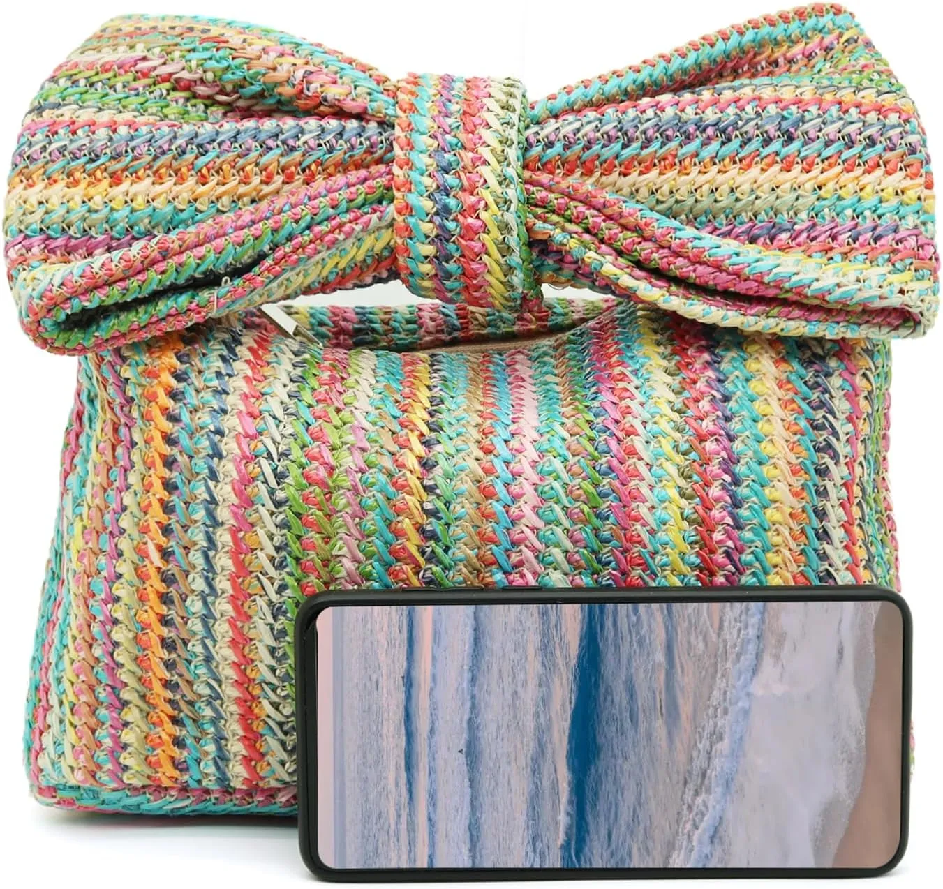 Straw Clutch Purses for Women Summer Woven Beach Purse Raffia Handbag Vacation Tote