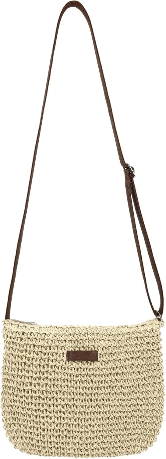 Straw Crossbody Bag for Women Handmade Woven Beach Bag Vacation Shoulder Handbag Purse for Summer
