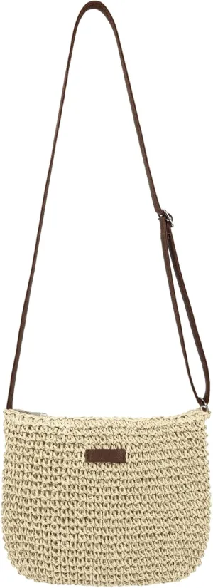 Straw Crossbody Bag for Women Handmade Woven Beach Bag Vacation Shoulder Handbag Purse for Summer