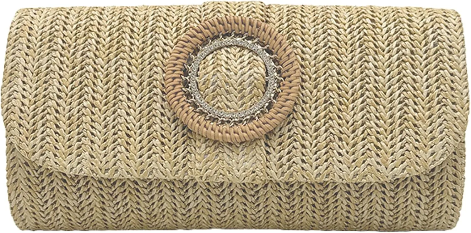 Straw Woven Clutch Purse 2025 Summer Boho Evening Handbag Chain Crossbody Bag Flap Envelope Vacation