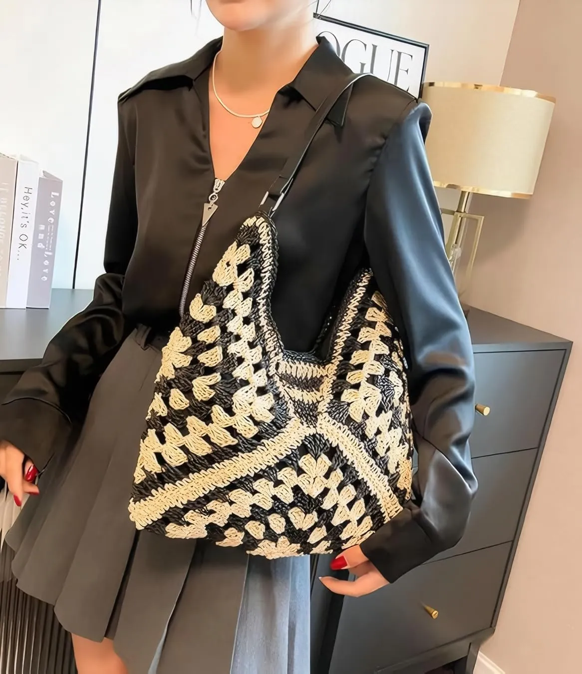 Straw Woven Hobo Bags for Women - Beach Travel Daily Use Shoulder Bag Handmade Tote Bag