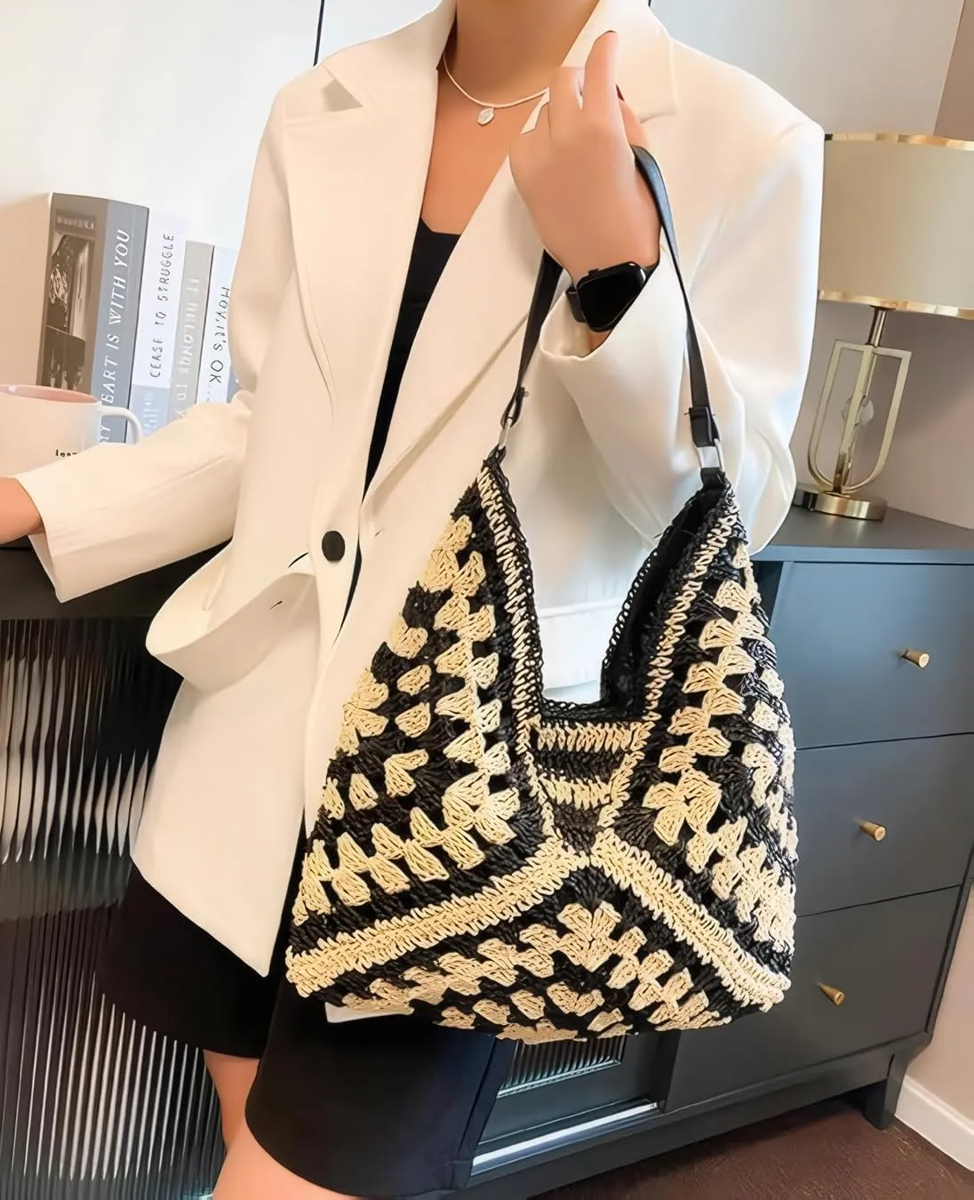 Straw Woven Hobo Bags for Women - Beach Travel Daily Use Shoulder Bag Handmade Tote Bag