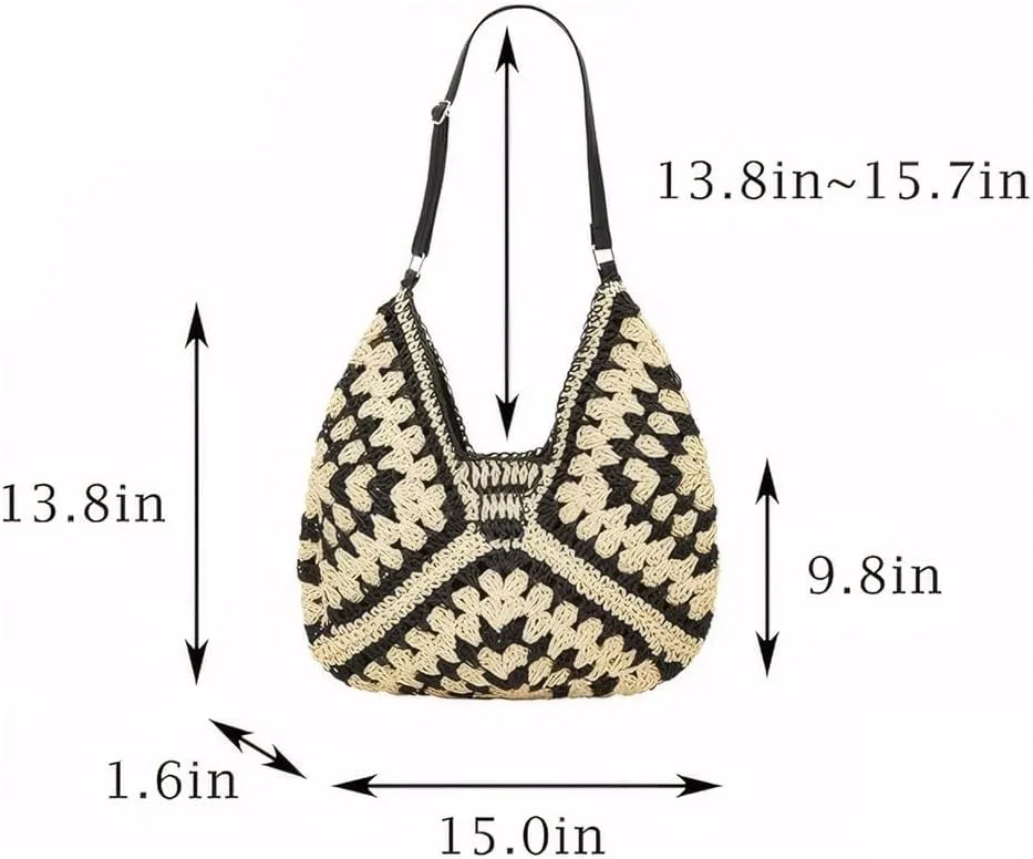 Straw Woven Hobo Bags for Women - Beach Travel Daily Use Shoulder Bag Handmade Tote Bag