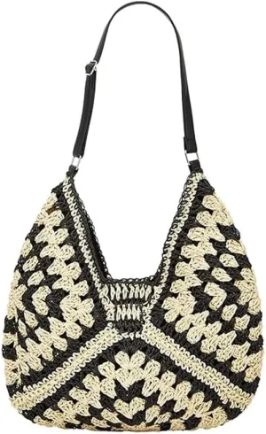 Straw Woven Hobo Bags for Women - Beach Travel Daily Use Shoulder Bag Handmade Tote Bag