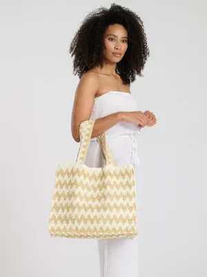 Straw Woven Shoulder Tote Bag in Beige