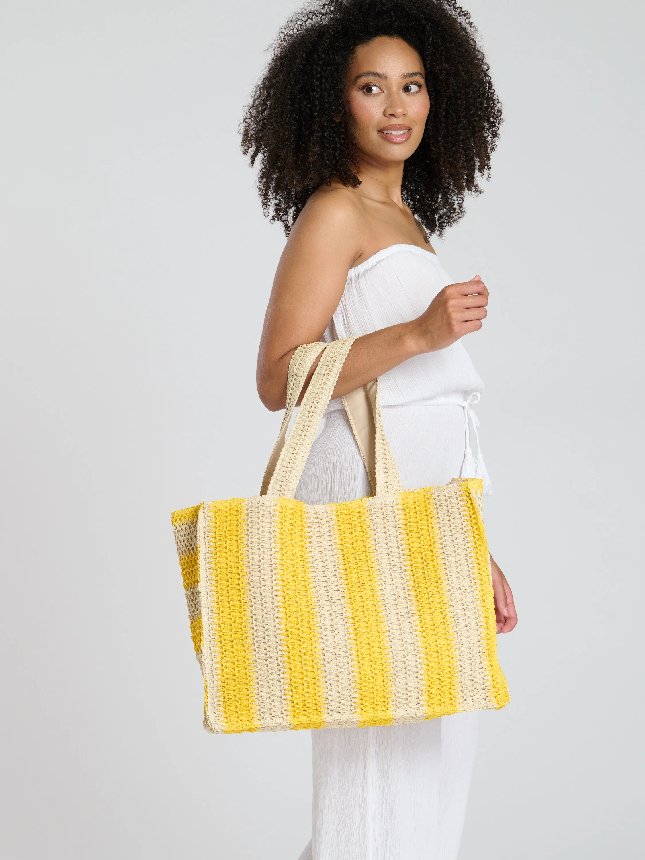 Straw Woven Shoulder Tote Bag in Yellow
