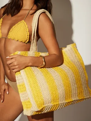 Straw Woven Shoulder Tote Bag in Yellow