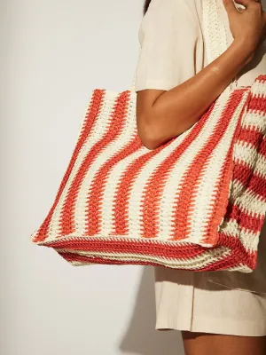 Straw Woven Shoulder Tote  in Red