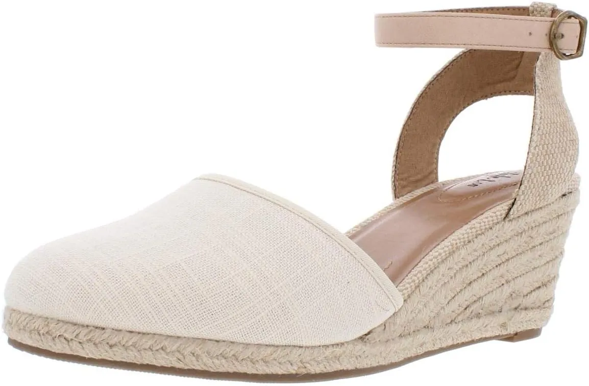 Style & Co. Womens Mailena Buckle Canvas Wedge Sandals Beige 7.5 Medium (B,M)