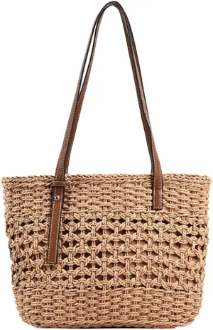 Stylish Boho Straw Tote Bag Hand-woven Purse Beach Handbag Summer Shoulder Bag With Adjustable Strap