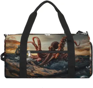 Suckers on The Day Octopus And Sailors Ship Sports Gym Bag for Men Women Travel Duffel Bag with Shoulder Strap