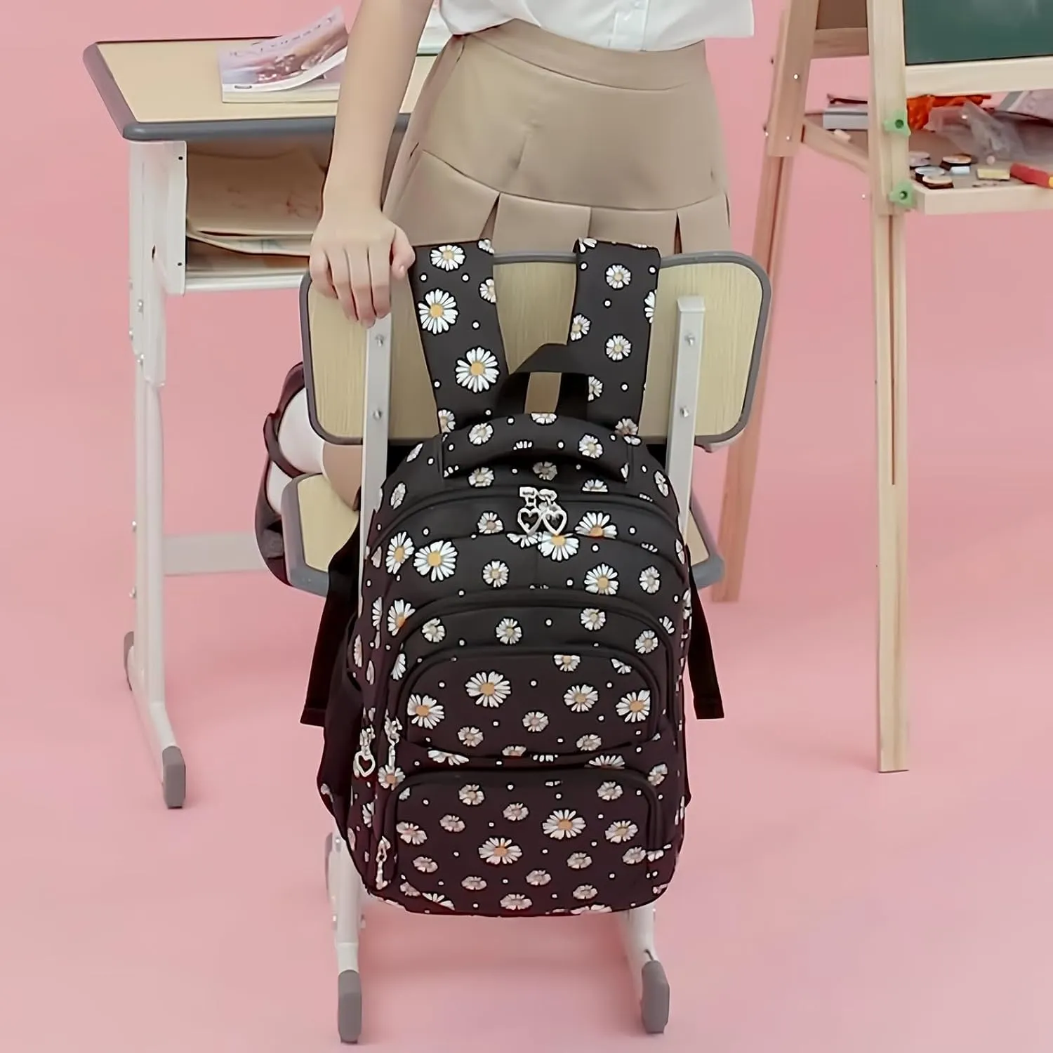 Sugaroom 3Pcs Daisy Printed Backpack with Lunch Box Kids Backpack for Girls Elementary Primary School Bag Bookbags for Teen Girls