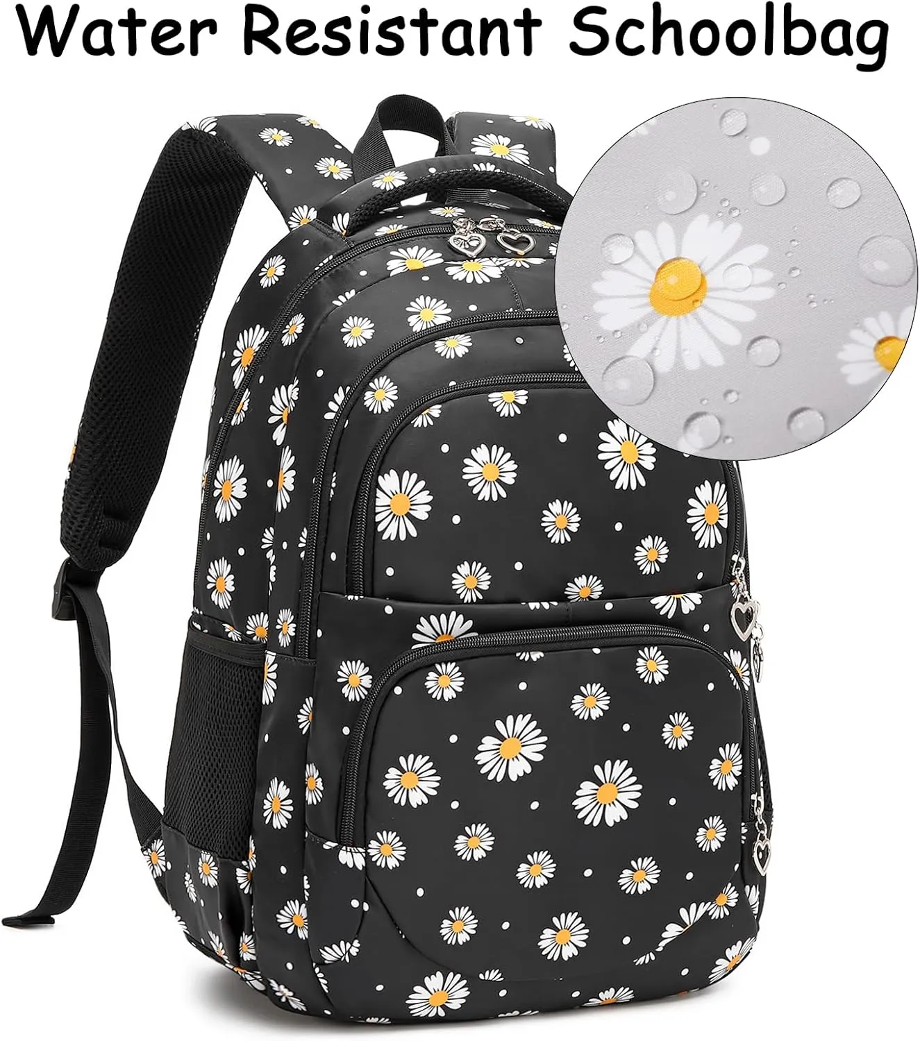 Sugaroom 3Pcs Daisy Printed Backpack with Lunch Box Kids Backpack for Girls Elementary Primary School Bag Bookbags for Teen Girls