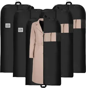 Suit inn 5pcs Garment Bags for travel 63 inches - Waterproof Suit Bag with Strong Zipper & Transparent Window, Dust & Odor Free Breathable Fabric - Perfect for Hanging clothes (63"x24")