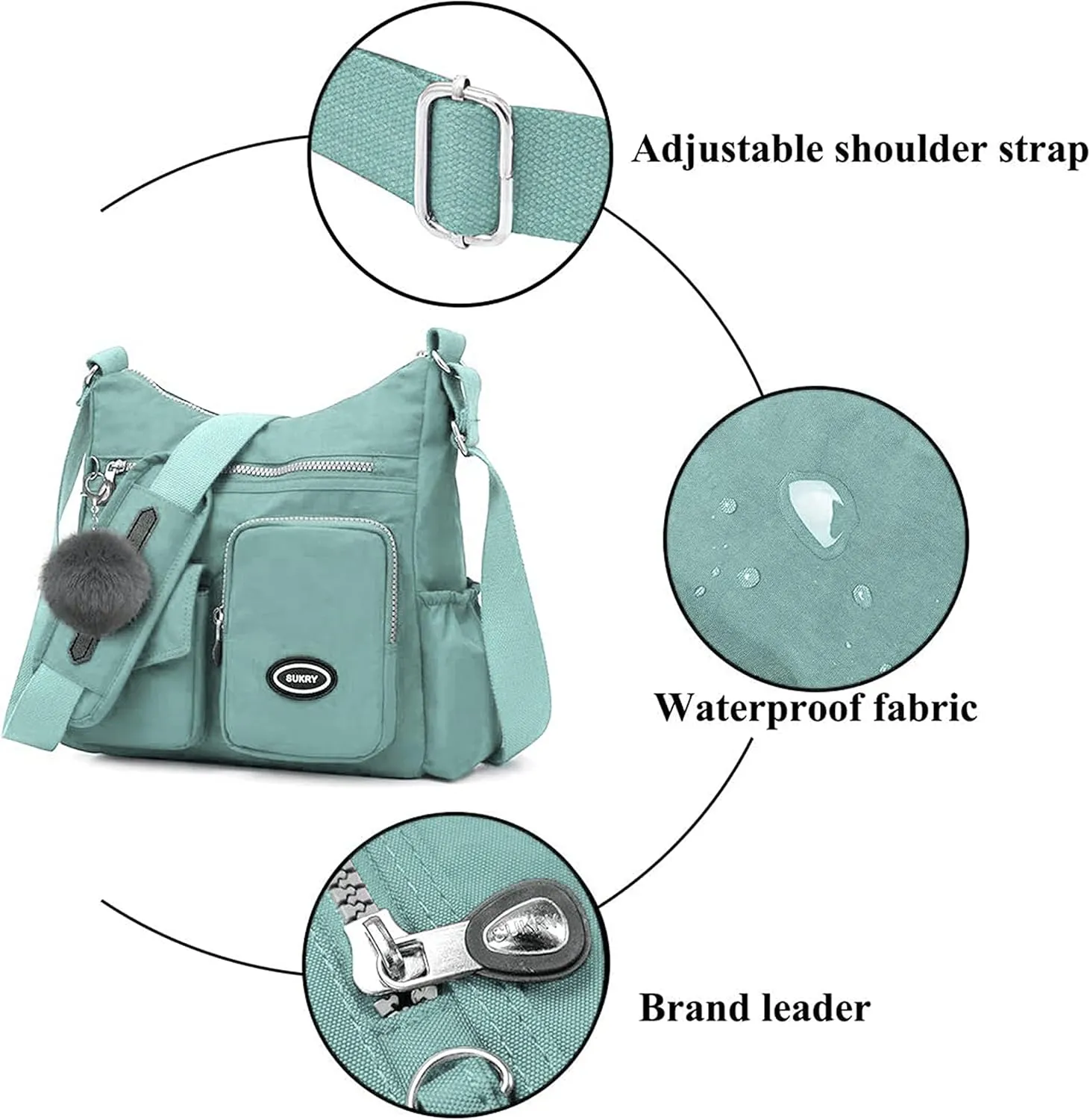 SUKRY Nylon Crossbody Bag for Women with Anti theft RFID Pocket, Waterproof Shoulder Bag Travel Purses and Handbag