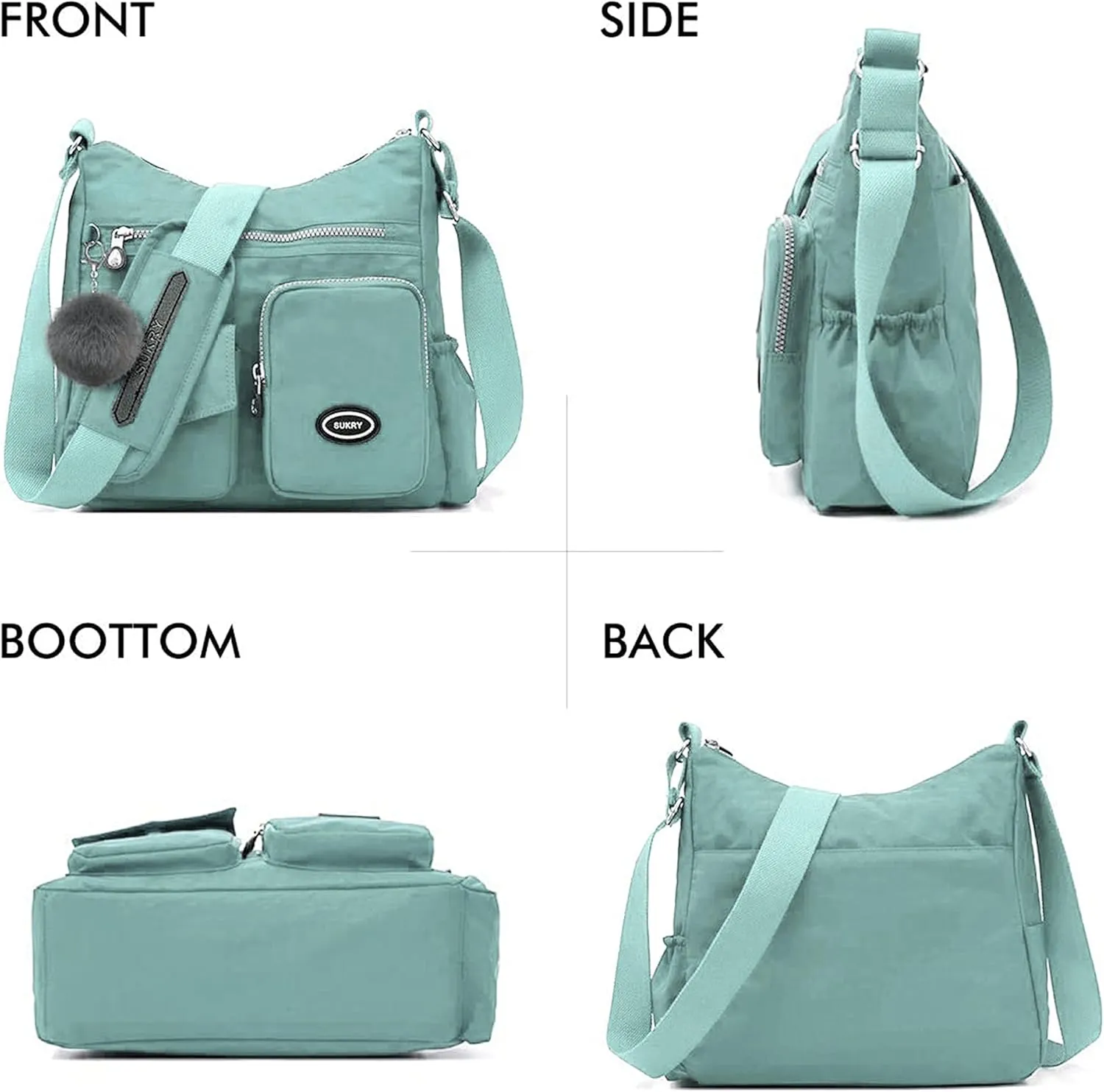 SUKRY Nylon Crossbody Bag for Women with Anti theft RFID Pocket, Waterproof Shoulder Bag Travel Purses and Handbag