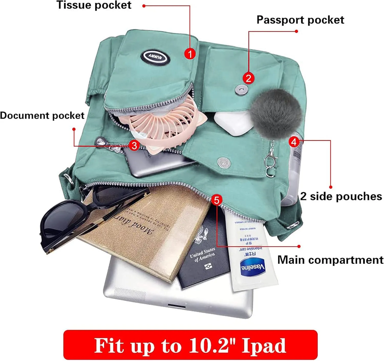 SUKRY Nylon Crossbody Bag for Women with Anti theft RFID Pocket, Waterproof Shoulder Bag Travel Purses and Handbag