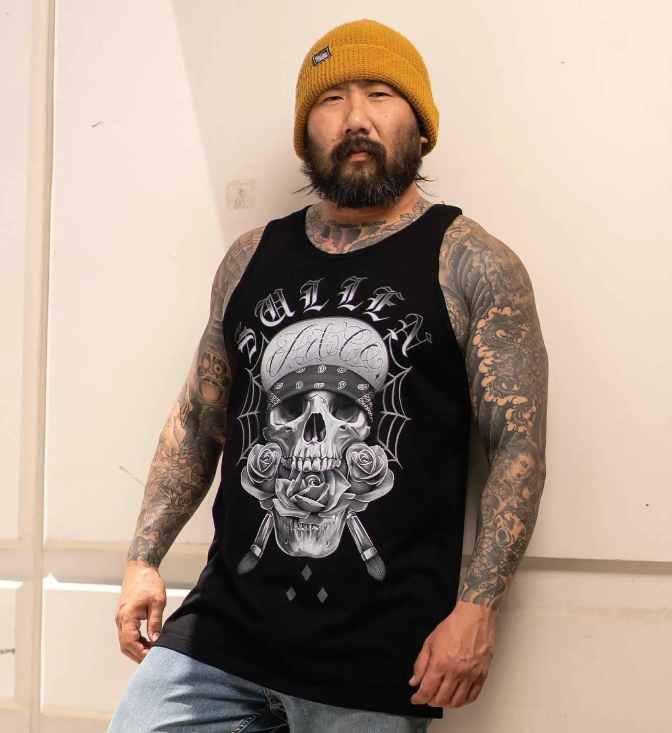 Sullen Men's Flipped Tank International Bro Day Tattoo Lifestyle Graphic Standard Sleeveless Tank Top Black