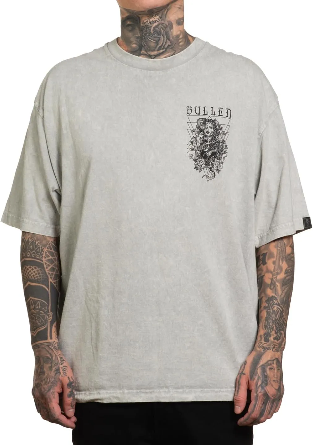 Sullen Men's Snake Wrap 1 Ton Tattoo Lifestyle Graphic Premium Short Sleeve Tee Vapor Gray Acid Wash