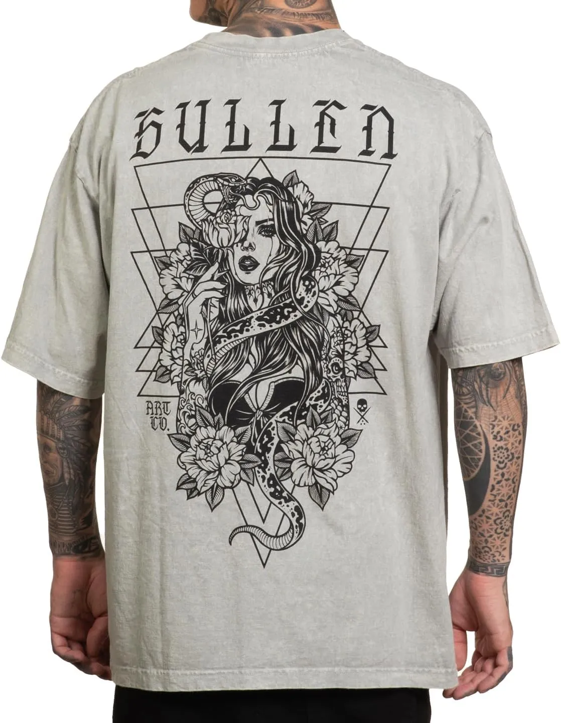 Sullen Men's Snake Wrap 1 Ton Tattoo Lifestyle Graphic Premium Short Sleeve Tee Vapor Gray Acid Wash