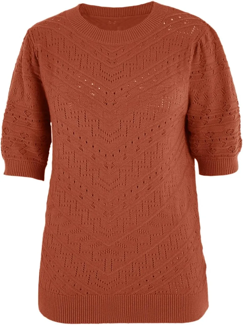 Summer Tops for Women Short Sleeves Pullover Sweaters Knit Blouse Cute Dot Sweater Shirt