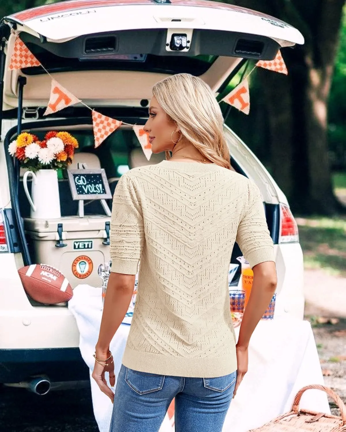 Summer Tops for Women Short Sleeves Pullover Sweaters Knit Blouse Cute Dot Sweater Shirt