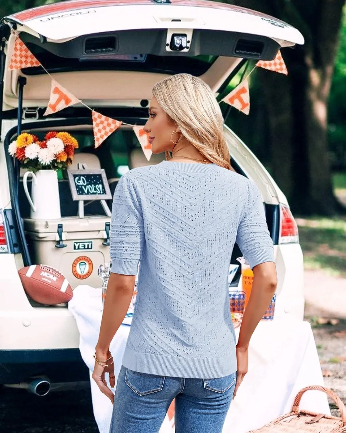 Summer Tops for Women Short Sleeves Pullover Sweaters Knit Blouse Cute Dot Sweater Shirt