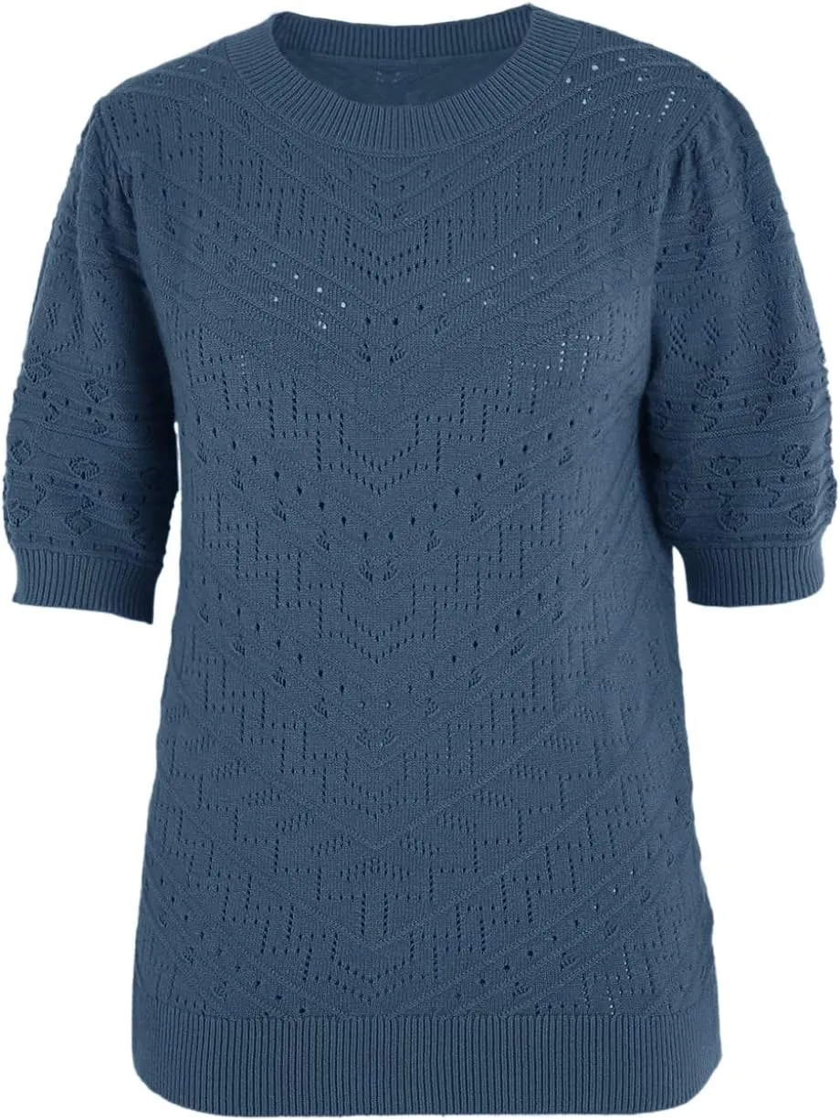 Summer Tops for Women Short Sleeves Pullover Sweaters Knit Blouse Cute Dot Sweater Shirt