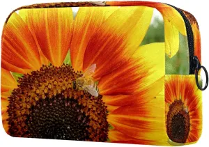Sunflower Macro Bee Summer Figure Nature Small Makeup Bags for Women Teen Girls, Makeup Storage Bag with Zipper Accessories Organizer Bag for Travelling