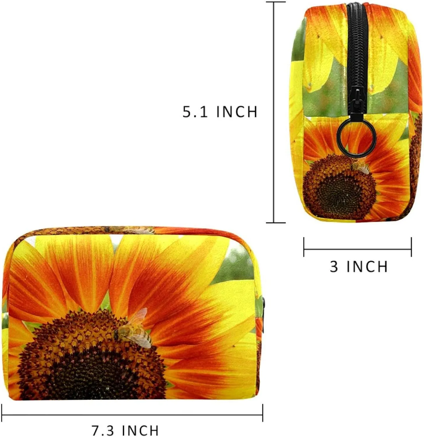 Sunflower Macro Bee Summer Figure Nature Small Makeup Bags for Women Teen Girls, Makeup Storage Bag with Zipper Accessories Organizer Bag for Travelling