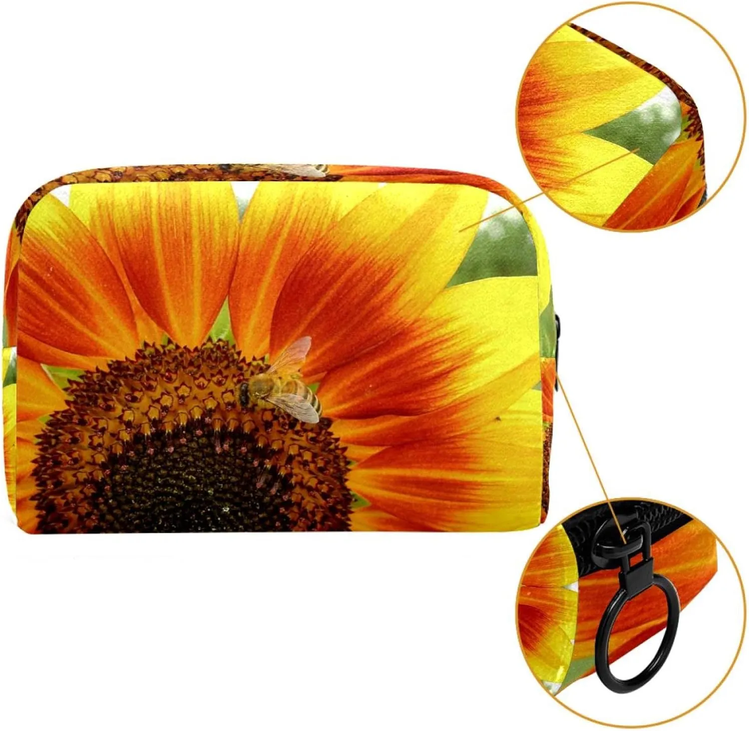 Sunflower Macro Bee Summer Figure Nature Small Makeup Bags for Women Teen Girls, Makeup Storage Bag with Zipper Accessories Organizer Bag for Travelling