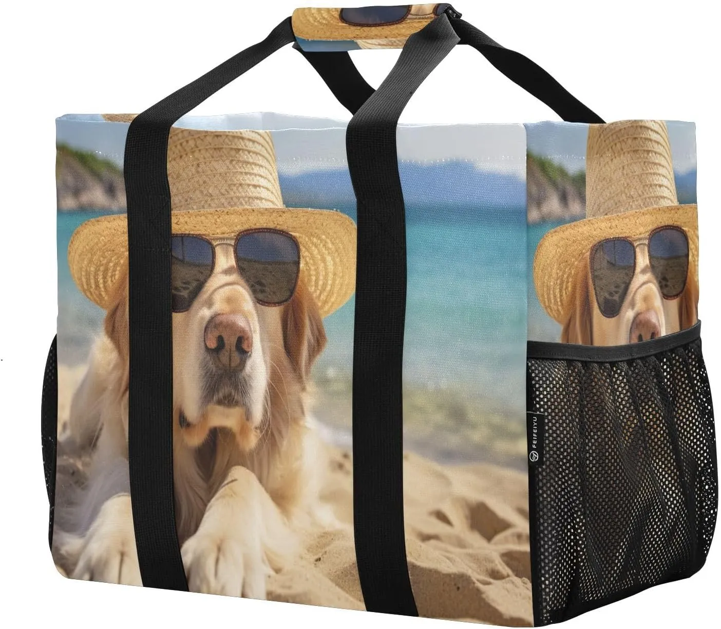 Sunglasses Golden Retriever Dog Foldable Travel Duffel Bag for Men Women Waterproof Weekender Overnight Carry On Tote Bag with Comfortable Handle Hospital Bag for Business Trips Sport Hospital
