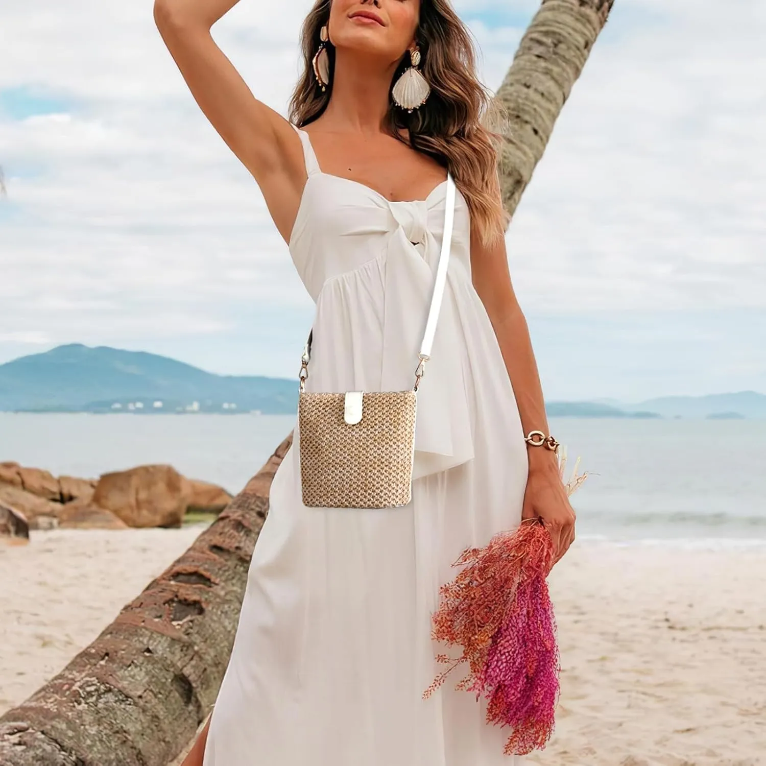 SUOSDEY Straw Crossbody Bag for Women Straw Beach Tote Bag Handbag Shoulder Purse for Women