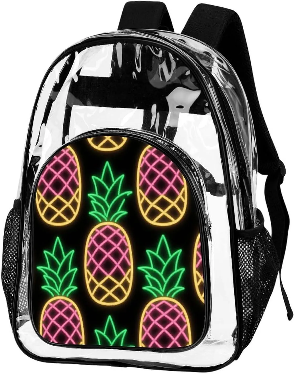 Supdreamc Adults Lightweight Tropical Neon Pineapples Art Shoulder Book Bags Big Capacity Shoulder Bag Transparent Bag for Trekking Work Walking Cycling