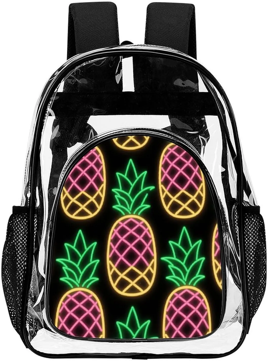 Supdreamc Adults Lightweight Tropical Neon Pineapples Art Shoulder Book Bags Big Capacity Shoulder Bag Transparent Bag for Trekking Work Walking Cycling