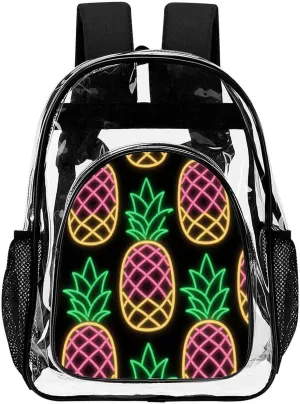 Supdreamc Adults Lightweight Tropical Neon Pineapples Art Shoulder Book Bags Big Capacity Shoulder Bag Transparent Bag for Trekking Work Walking Cycling